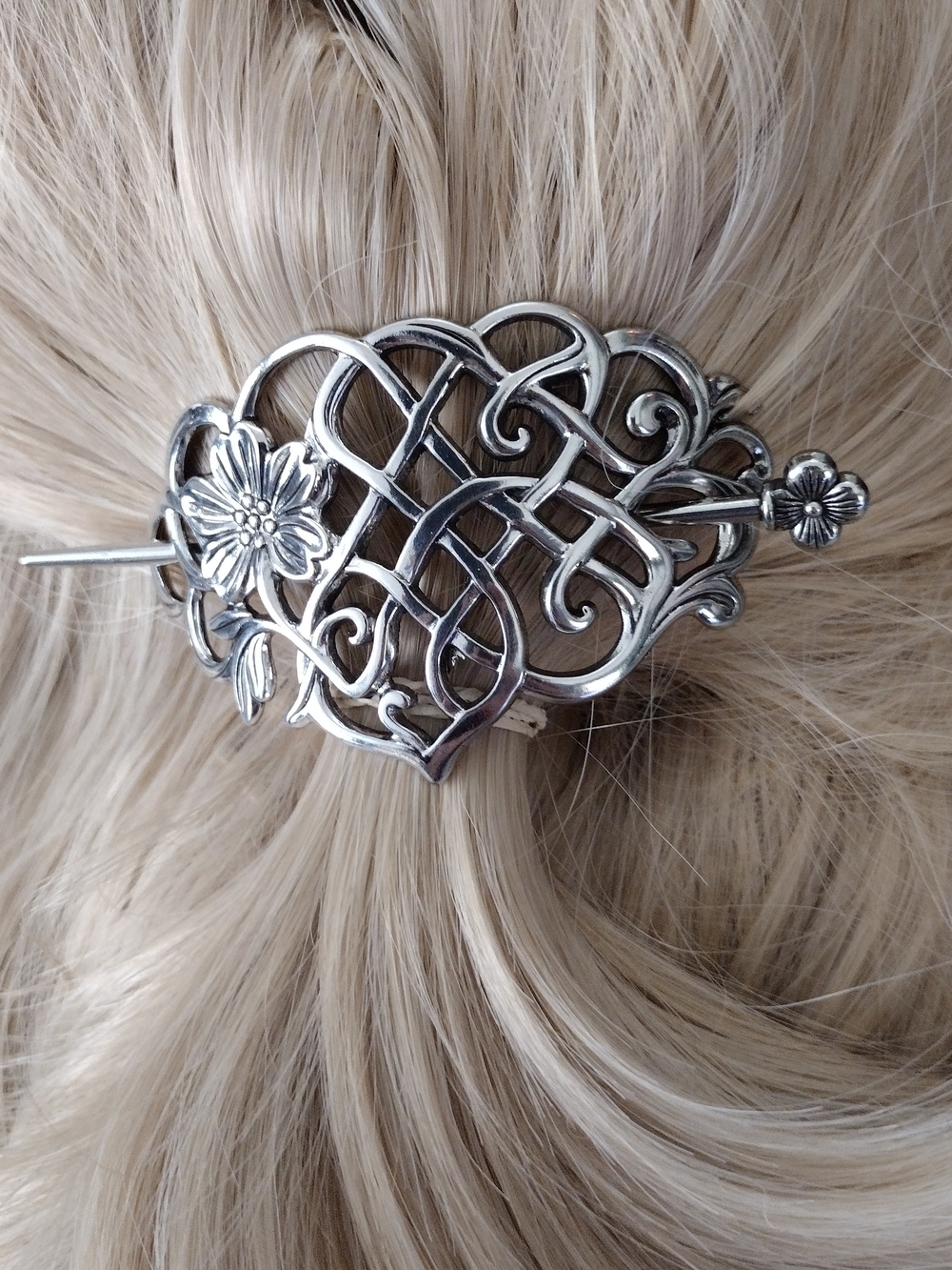 *NWOT* Silver Floral Celtic Hair Barrette - Women Accessories